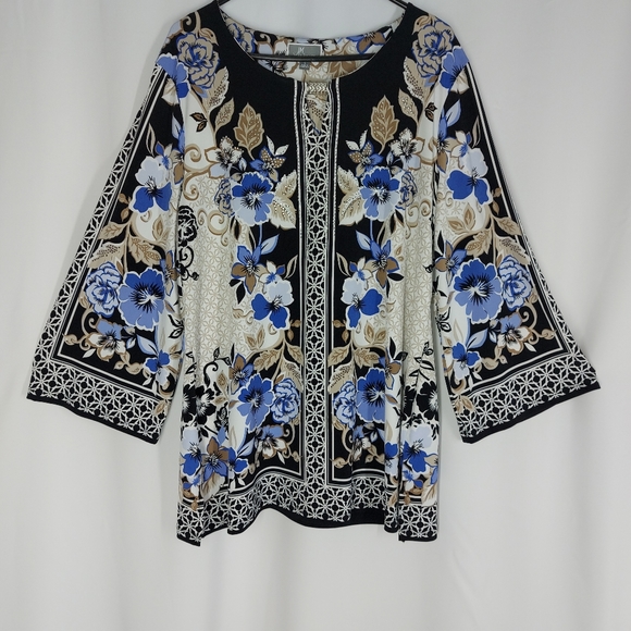 JM COLLECTION blouse with print size large tops Long sleeves - Picture 14 of 15